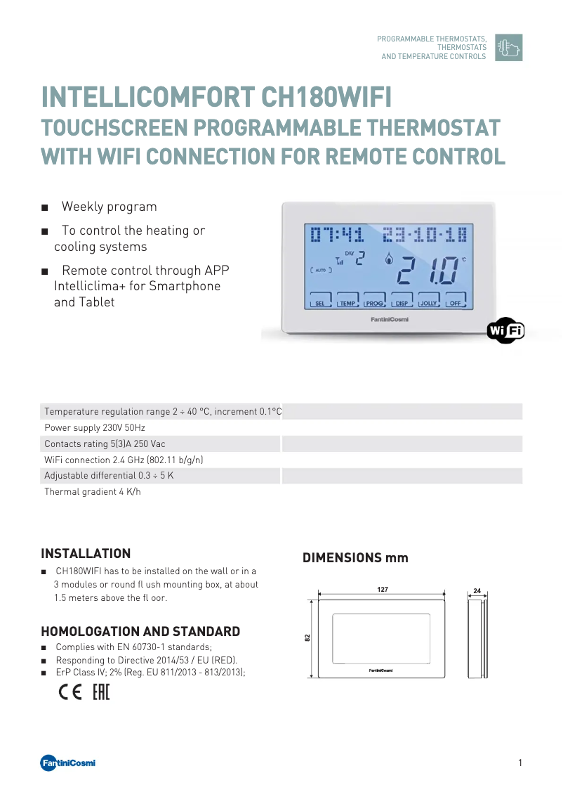 Image de la première page du manuel de l'appareil Intellicomfort CH180WIFI