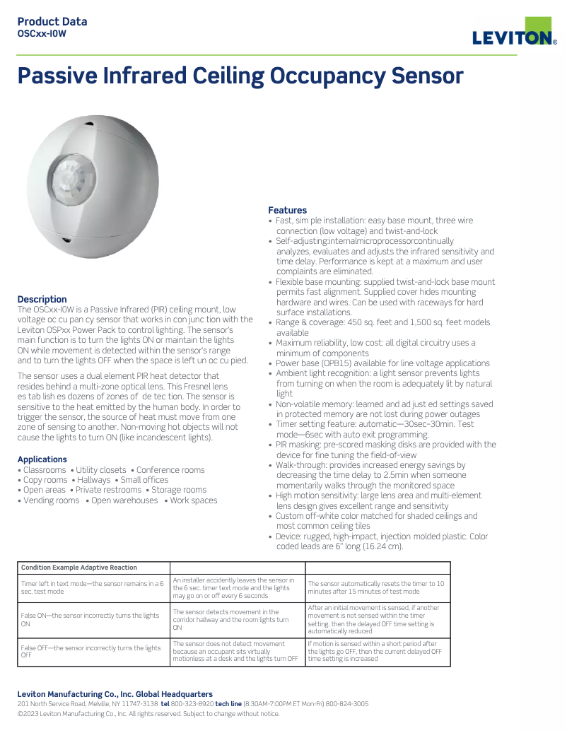 Page 1 de la notice Manuel utilisateur Leviton OSC04-IAW