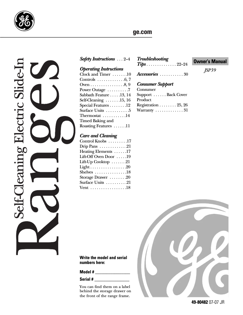 Image de la première page du manuel de l'appareil JSP39WKWW