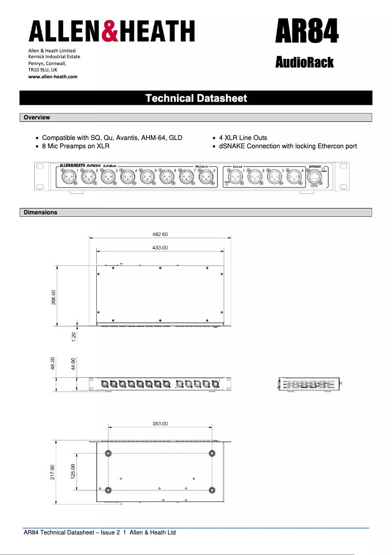 Page n°1 - Fiche technique Allen & Heath AR84