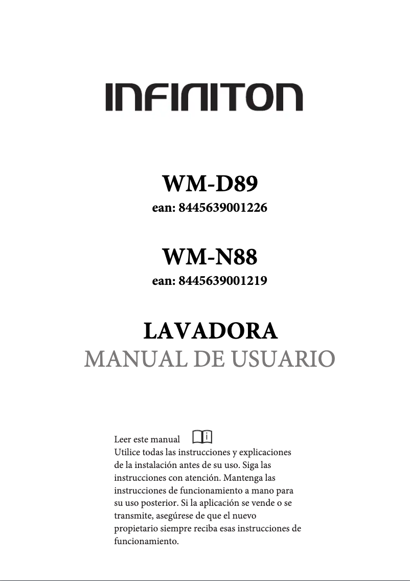 Page n°1 - Manuel utilisateur Infiniton WM-D89