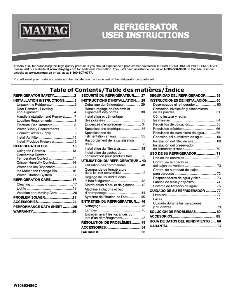 Page n°1 - Manuel utilisateur Maytag MSS26C6MFZ
