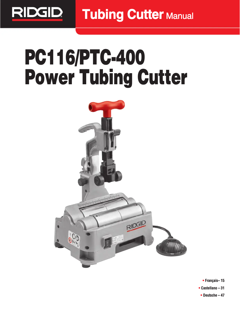 Page 1 de la notice Manuel utilisateur Ridgid PTC-400