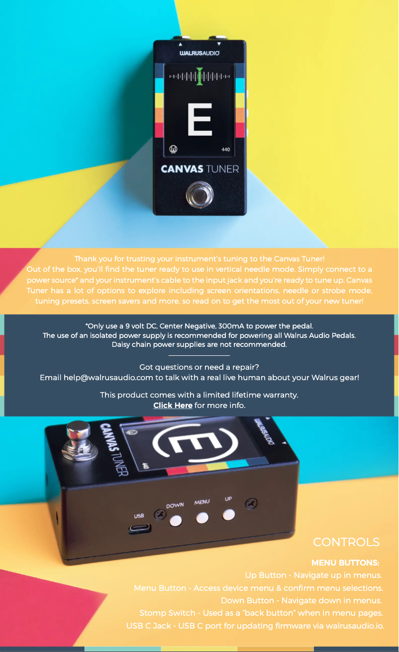 Page n°1 - Manuel utilisateur Walrus Audio Canvas Tuner