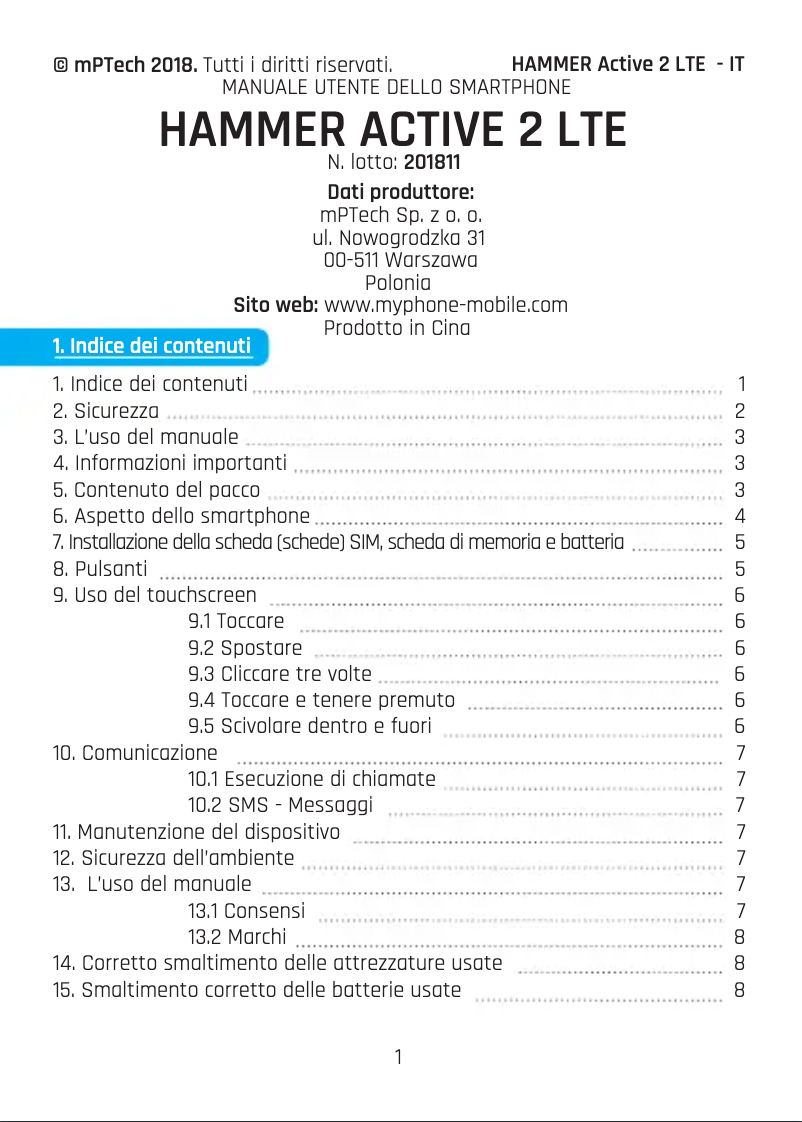 Page 1 de la notice Manuel utilisateur Hammer Active 2 LTE