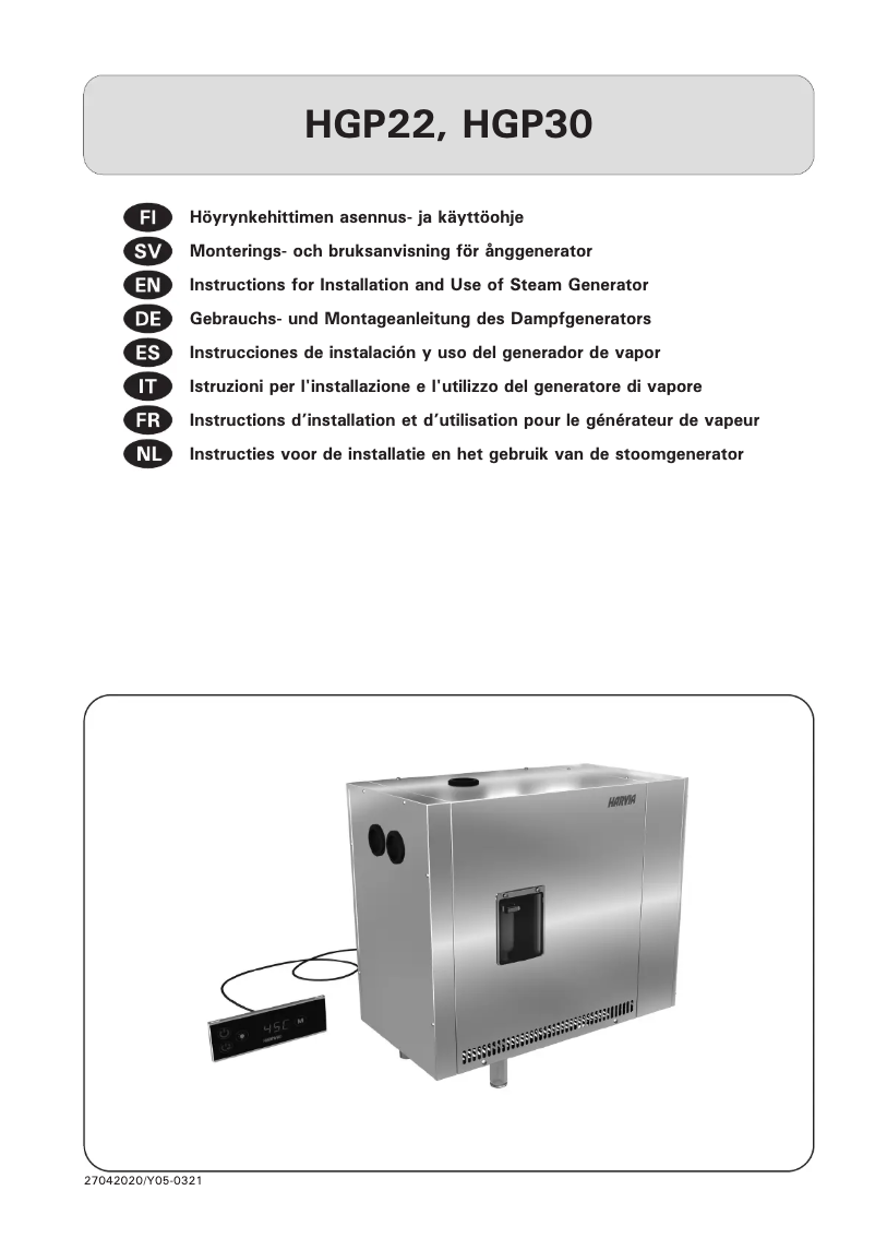 Page 1 de la notice Manuel utilisateur Harvia HGP22