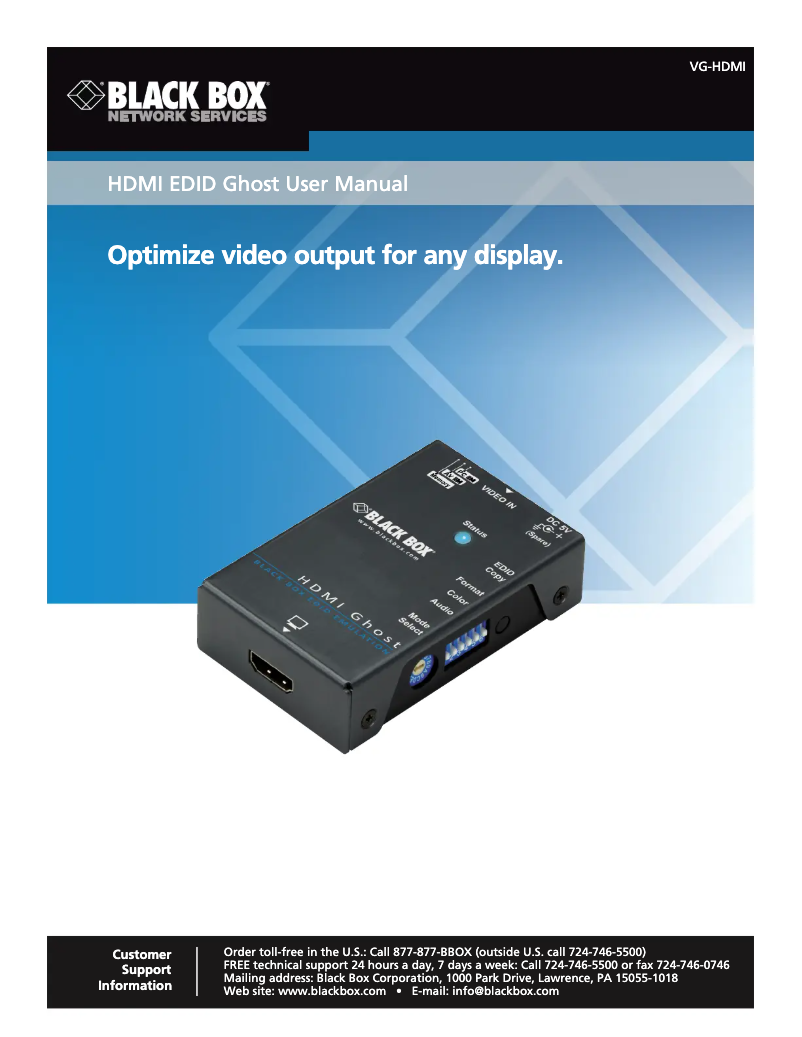 Page 1 de la notice Manuel utilisateur Black Box VG-HDMI