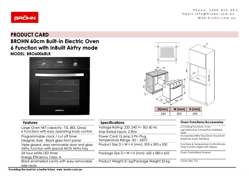 Page 1 de la notice Fiche technique Bröhn BRO6006BLK