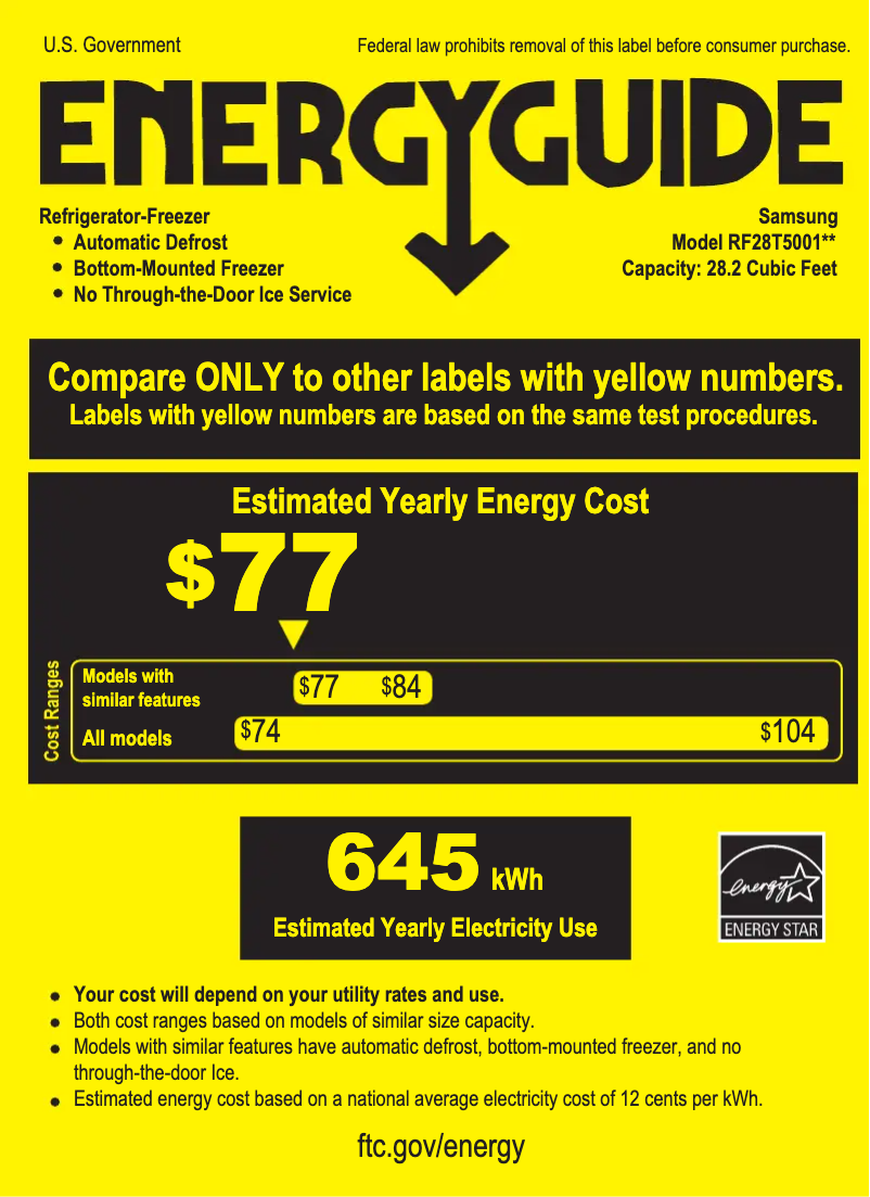 Page 1 de la notice Label énergétique Samsung RF28T5001SG