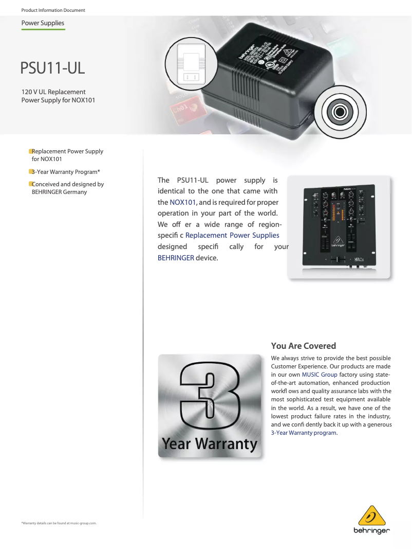 Page n°1 - Manuel utilisateur Behringer PSU11-UL