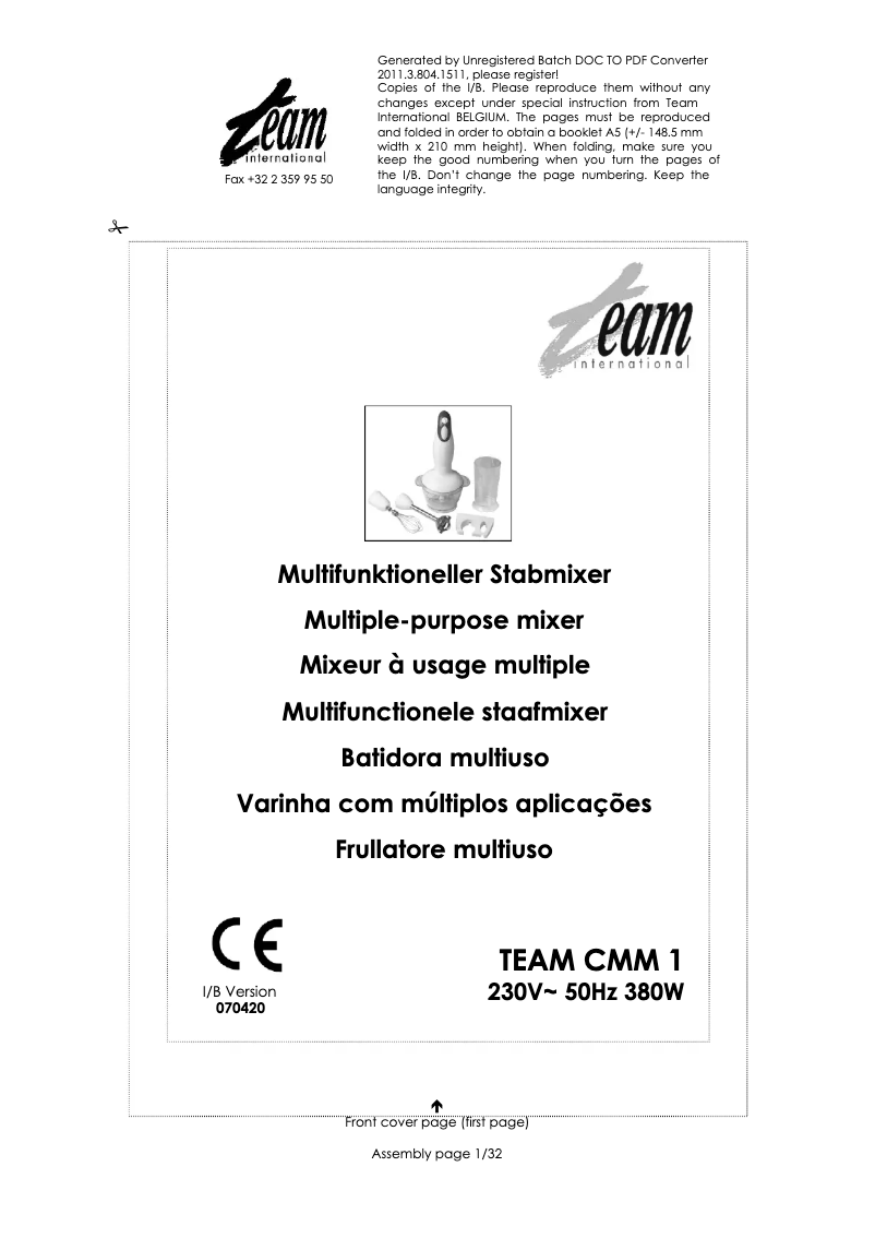 Image de la première page du manuel de l'appareil CMM 1