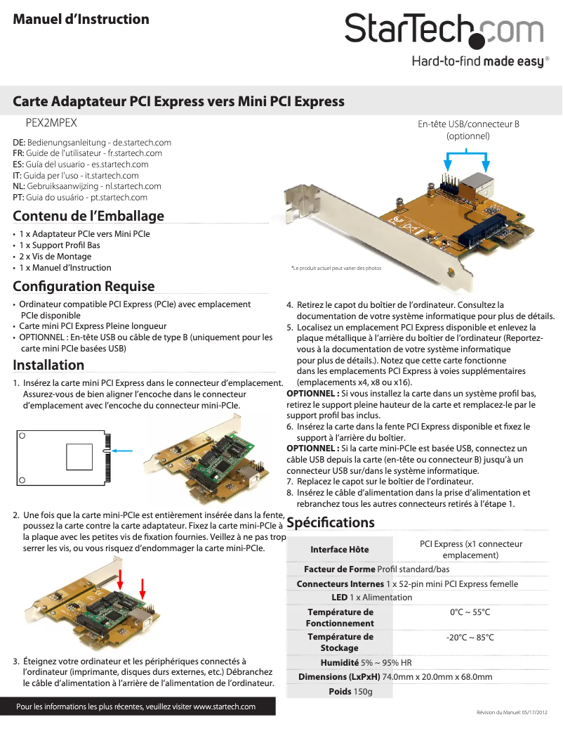 Page 1 de la notice Manuel utilisateur StarTech.com PEX2MPEX