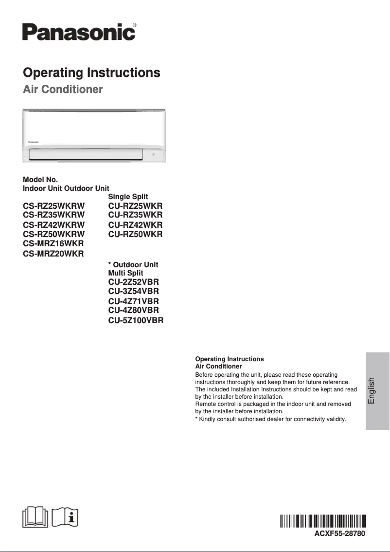 Page 1 de la notice Manuel utilisateur Panasonic CS-RZ50WKR