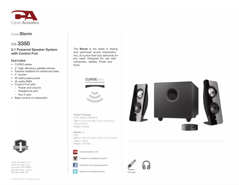 Page n°1 - Manuel utilisateur Cyber Acoustics CA-3090