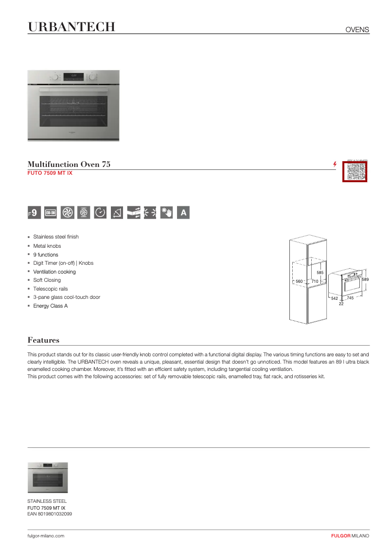 Page n°1 - Fiche technique Fulgor Milano FUTO 7509 MT IX