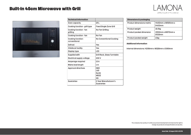 Page 1 de la notice Fiche technique Lamona LAM7151