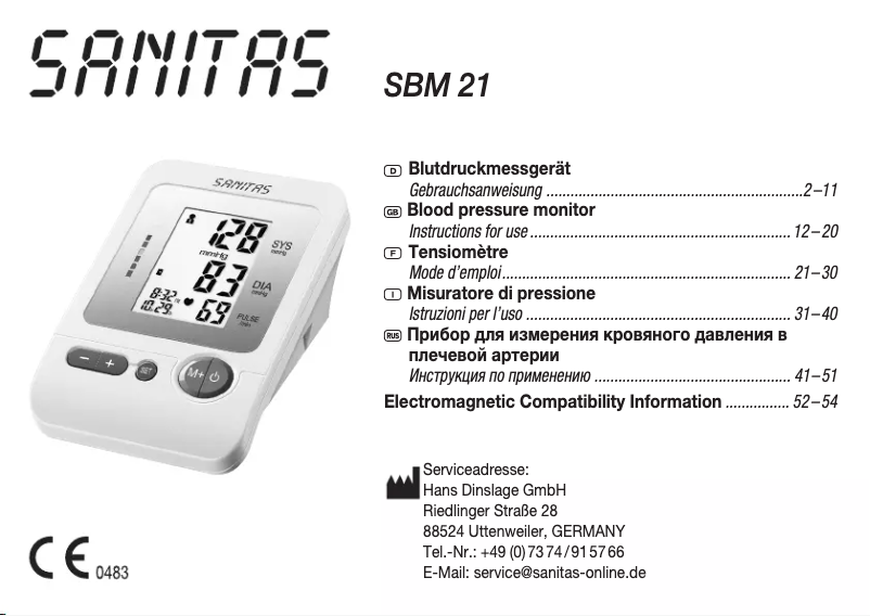 Page 1 de la notice Manuel utilisateur Sanitas SBM 21