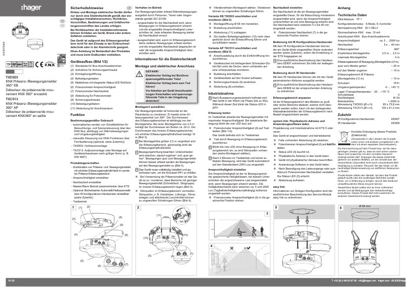 Page 1 de la notice Instructions / montage Hager TXC513