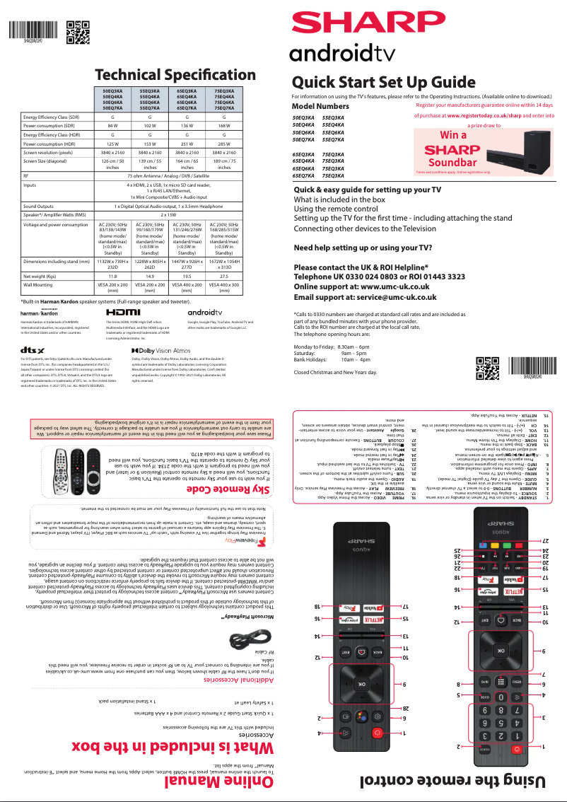 Page 1 de la notice Guide de démarrage rapide Sharp 50EQ3KA