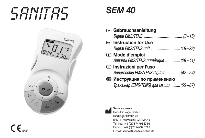 Page n°1 - Manuel utilisateur Sanitas SEM 40