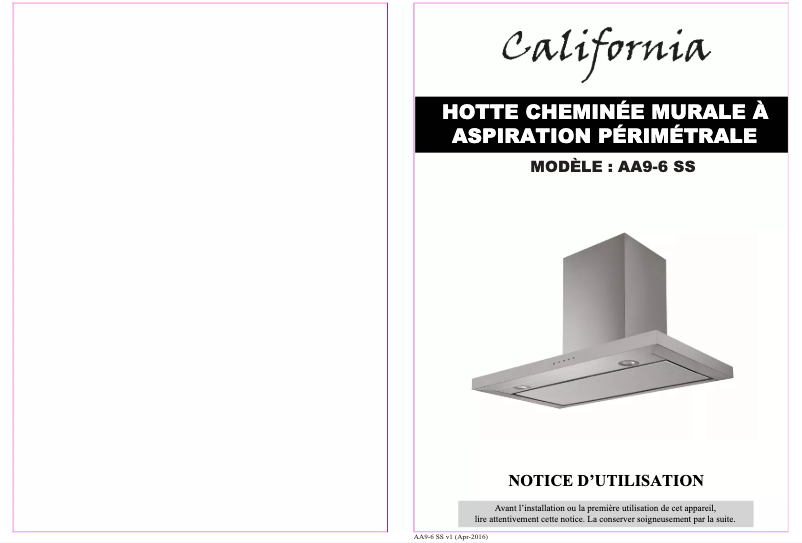 Page 1 de la notice Manuel utilisateur California AA9-6 SS