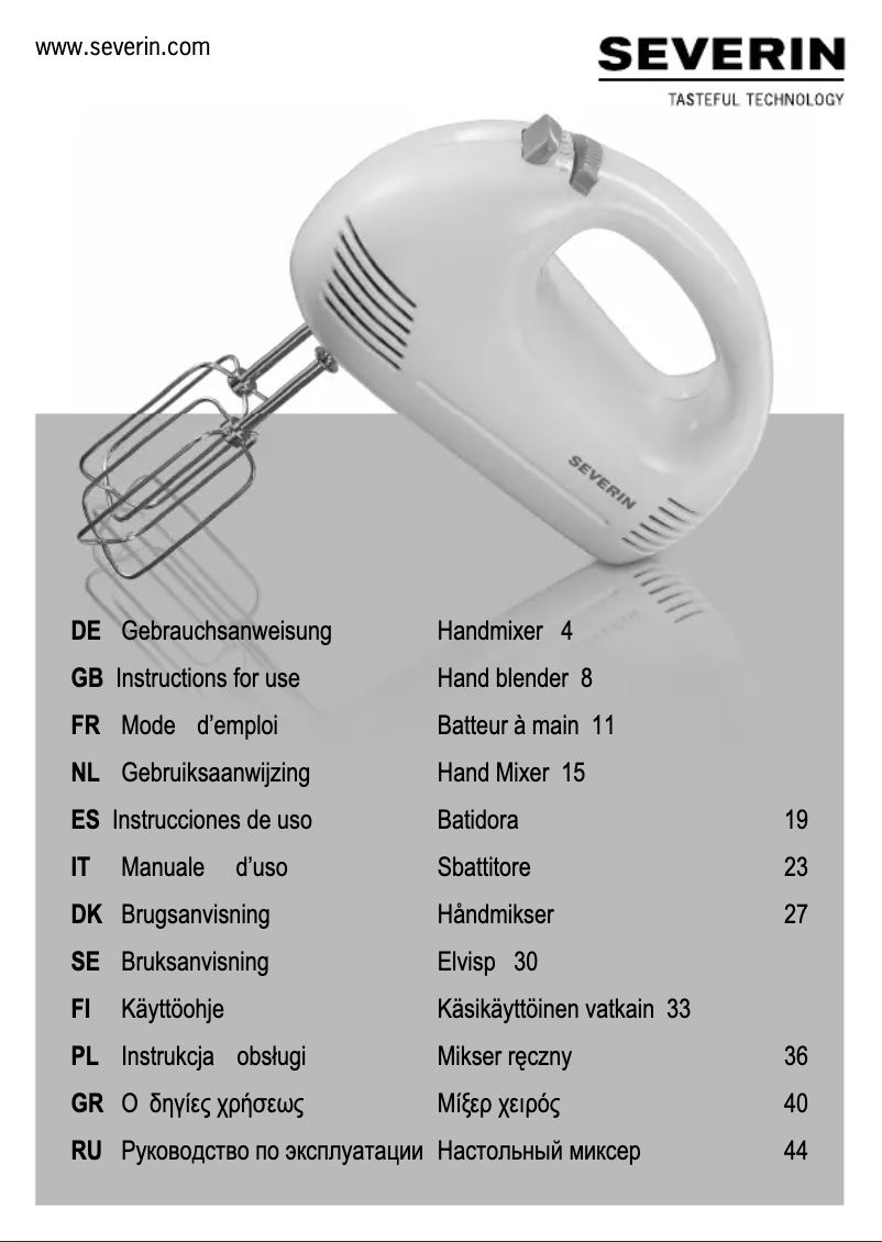 Page n°1 - Manuel utilisateur Severin HM 3827