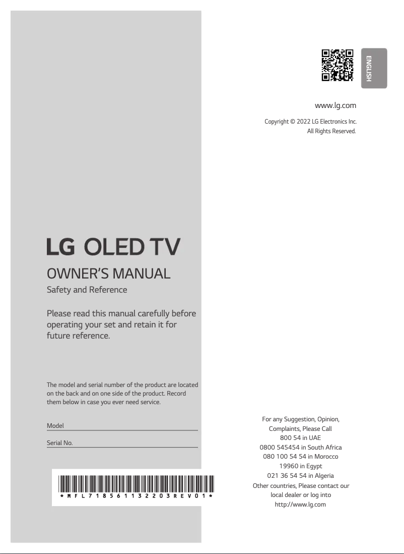 Page 1 de la notice Manuel utilisateur LG OLED65C26LA