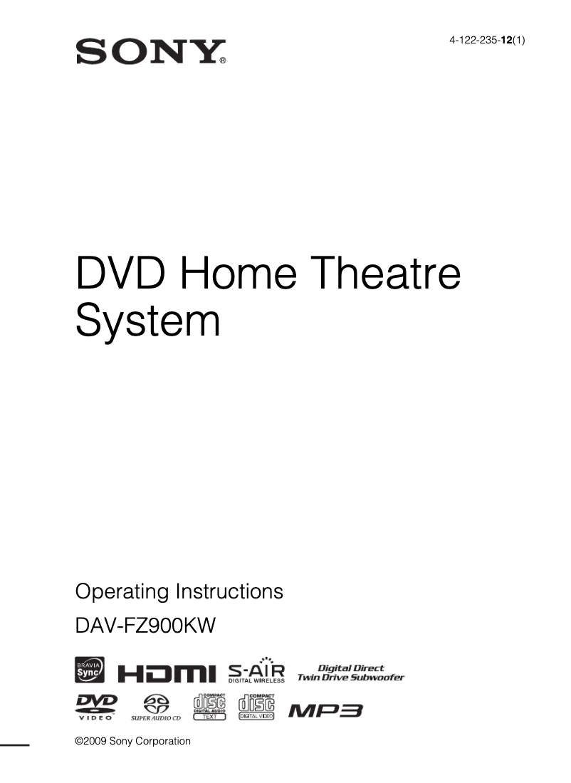 Page 1 de la notice Manuel utilisateur Sony DAV-FZ900