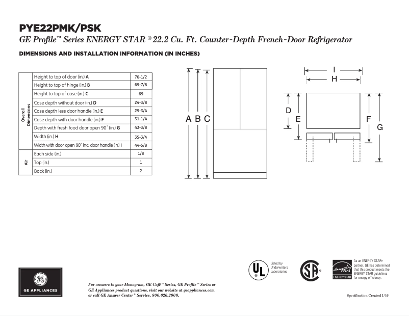 Image de la première page du manuel de l'appareil Profile PYE22PMKES