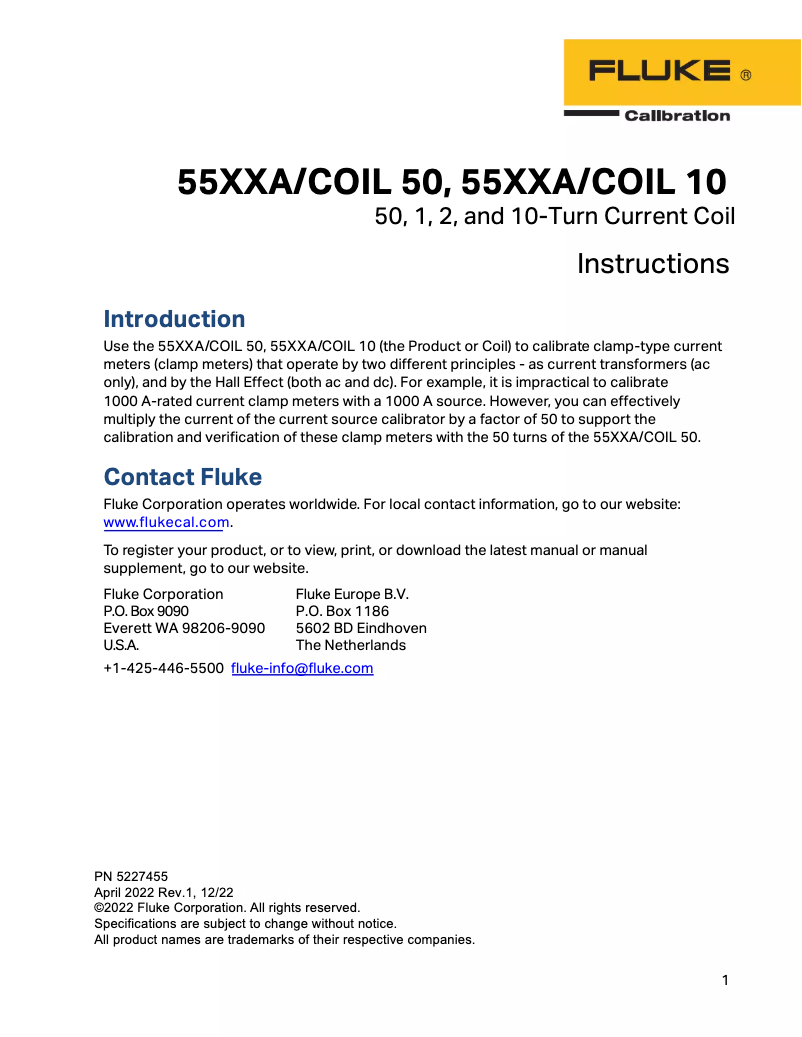 Page 1 de la notice Instructions / montage Fluke 5550A