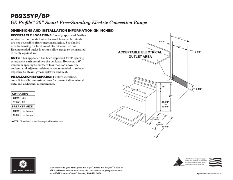Page n°1 - Fiche technique GE PB935YPFS