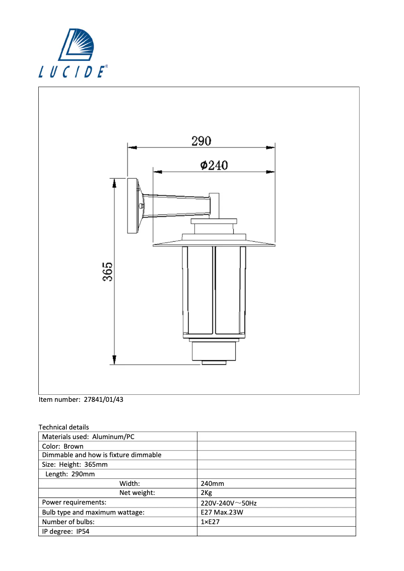 Page 1 de la notice Manuel utilisateur Lucide Goess 27841/01/43