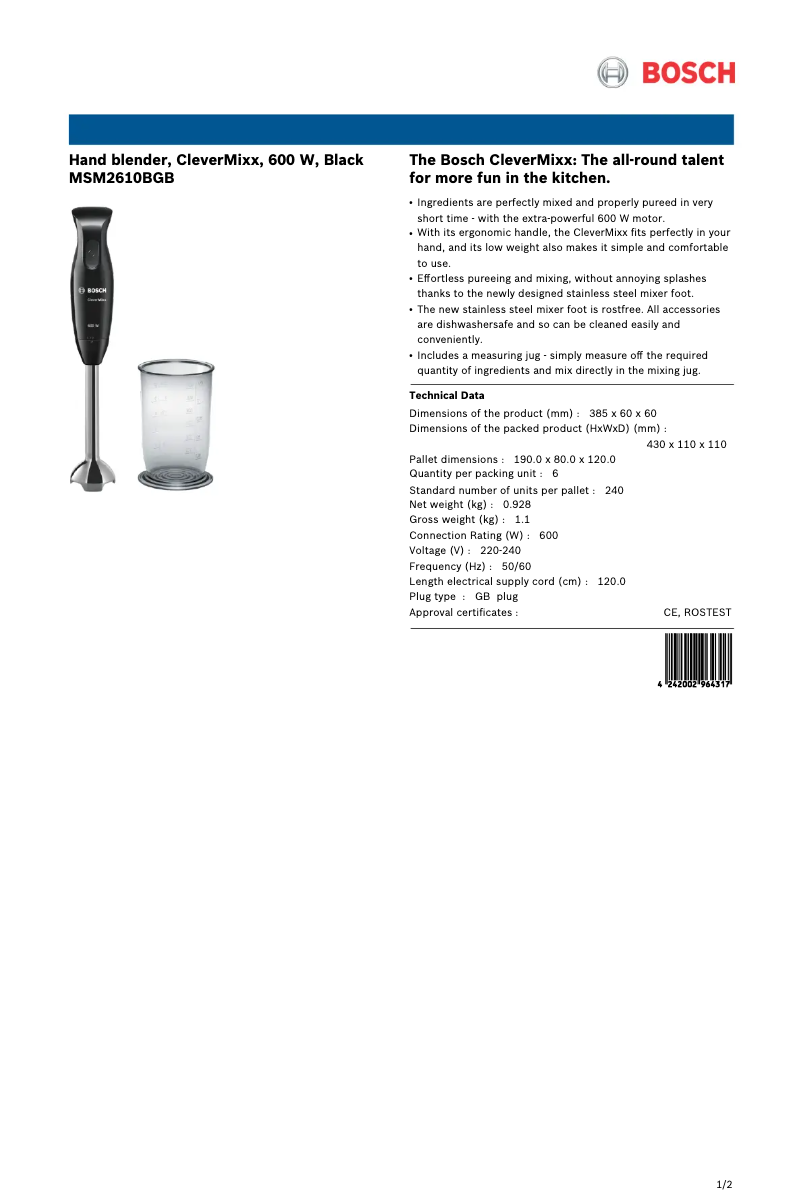 Image de la première page du manuel de l'appareil CleverMixx MSM2610BGB