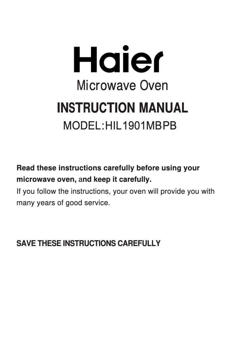 Page n°1 - Manuel utilisateur Haier HIL1901MBPB