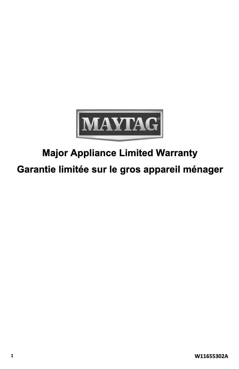 Page 1 de la notice Informations de garantie Maytag MGS8800PZ