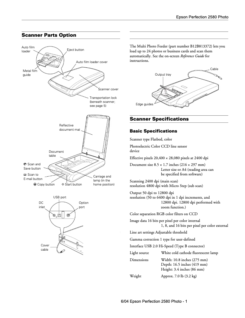 Page 1 de la notice Manuel utilisateur Epson Perfection 2580