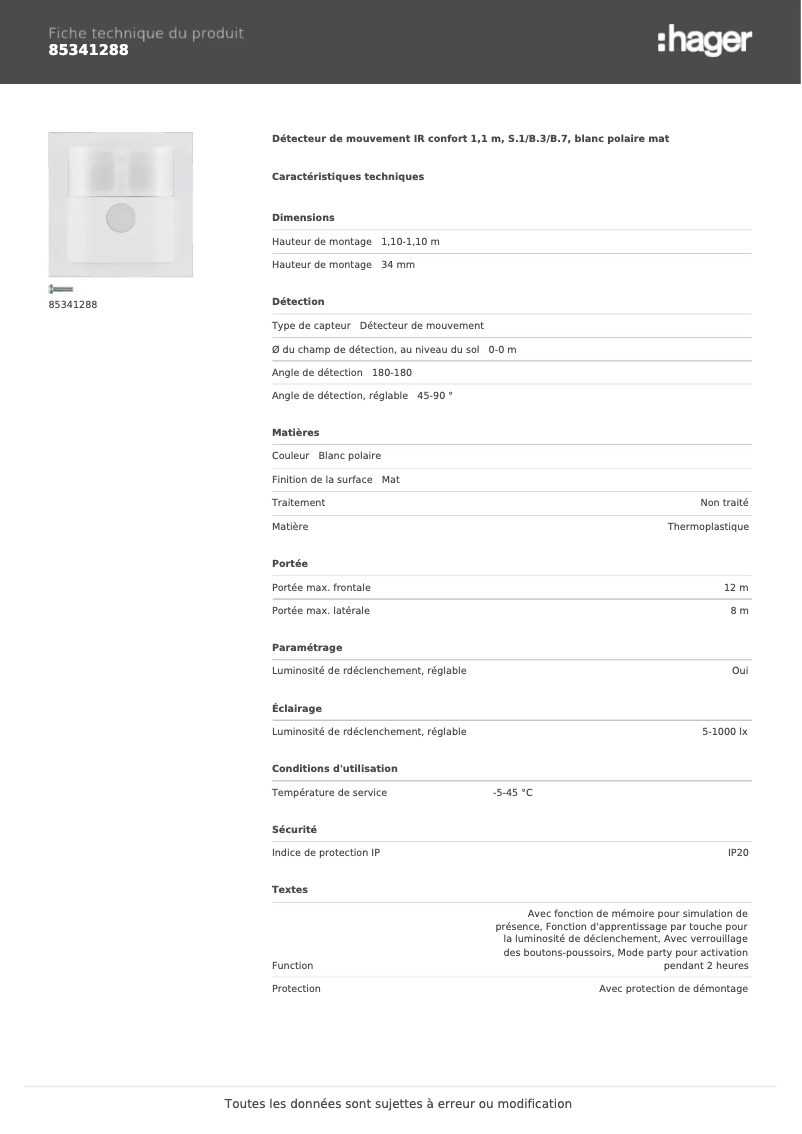 Página 1 del manual Ficha técnica Berker 85341288