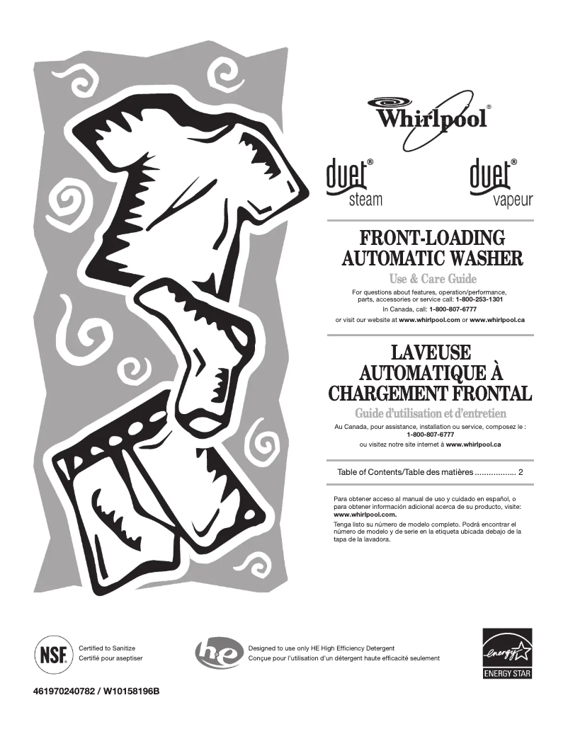 Page 1 de la notice Manuel utilisateur Whirlpool WFW9500TC