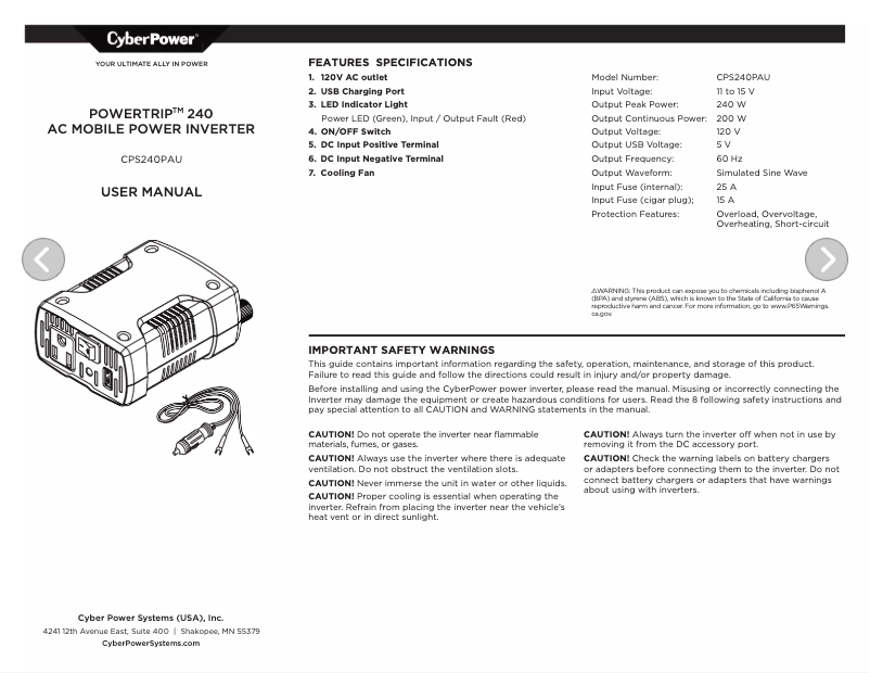 Page n°1 - Manuel utilisateur CyberPower CPS240PAU