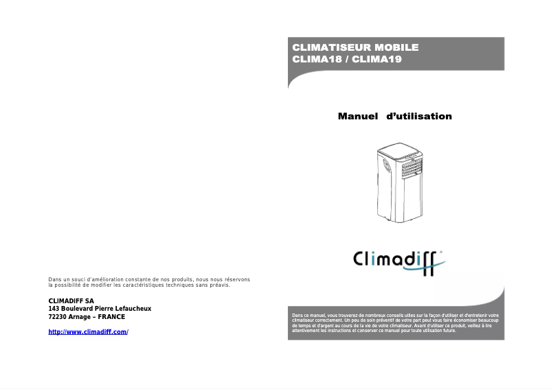 Image de la première page du manuel de l'appareil Clima 18