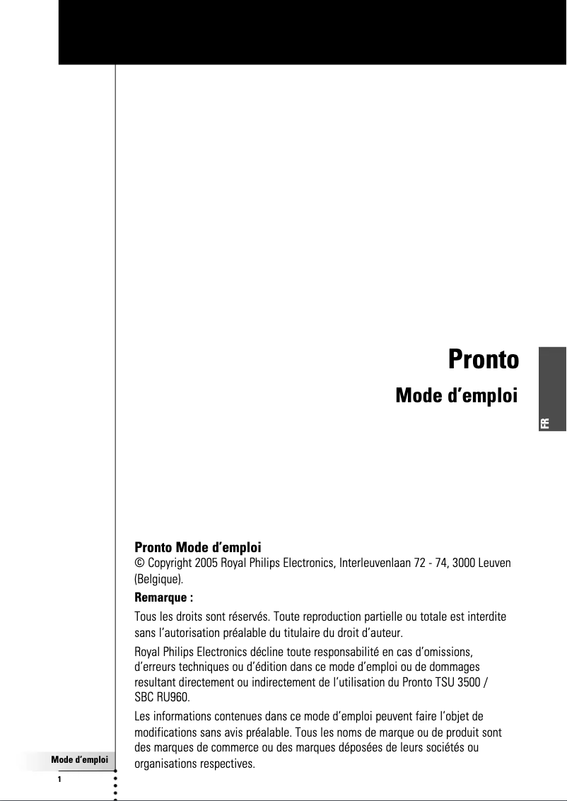 Page 1 of the manual User Manual Philips TSU3500