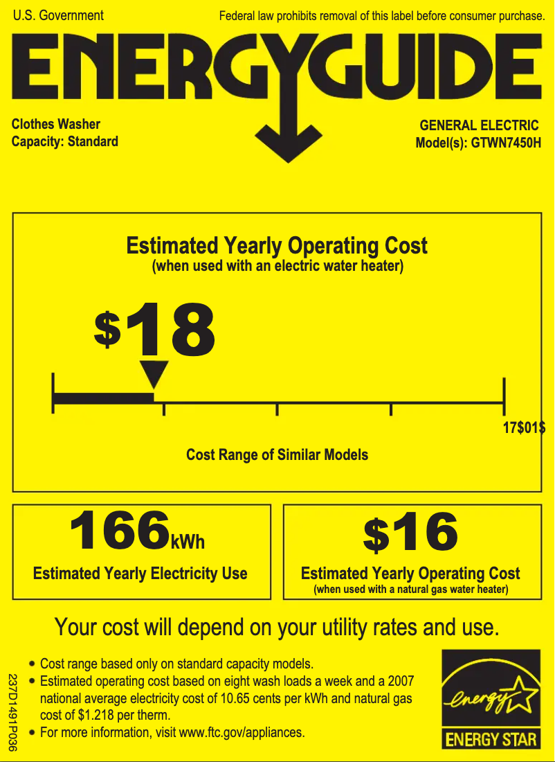Página 1 del manual Etiqueta energética GE GTWN7450HWW