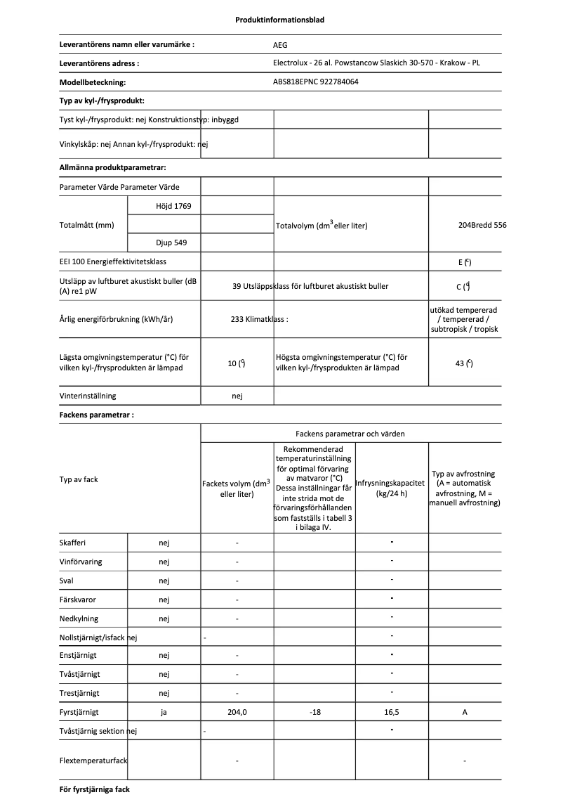Page n°1 - Fiche technique AEG ABS818EPNC