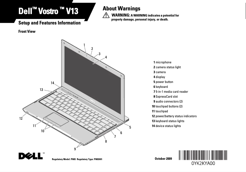 Page 1 de la notice Guide d'installation Dell Vostro V13