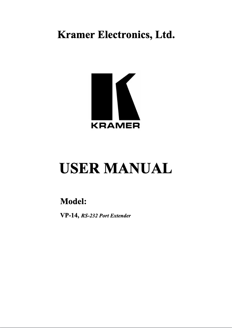 Page n°1 - Manuel utilisateur Kramer VP-14