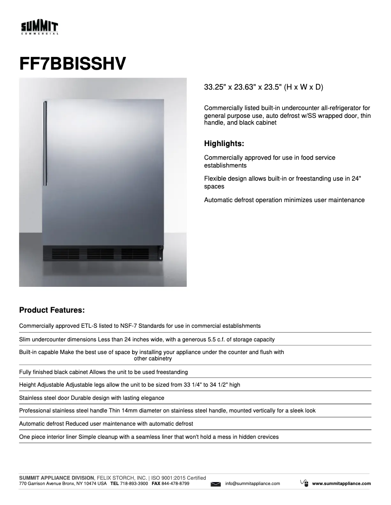 Image de la première page du manuel de l'appareil FF7BBISSHV