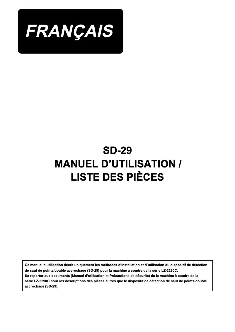 Image de la première page du manuel de l'appareil SD-29