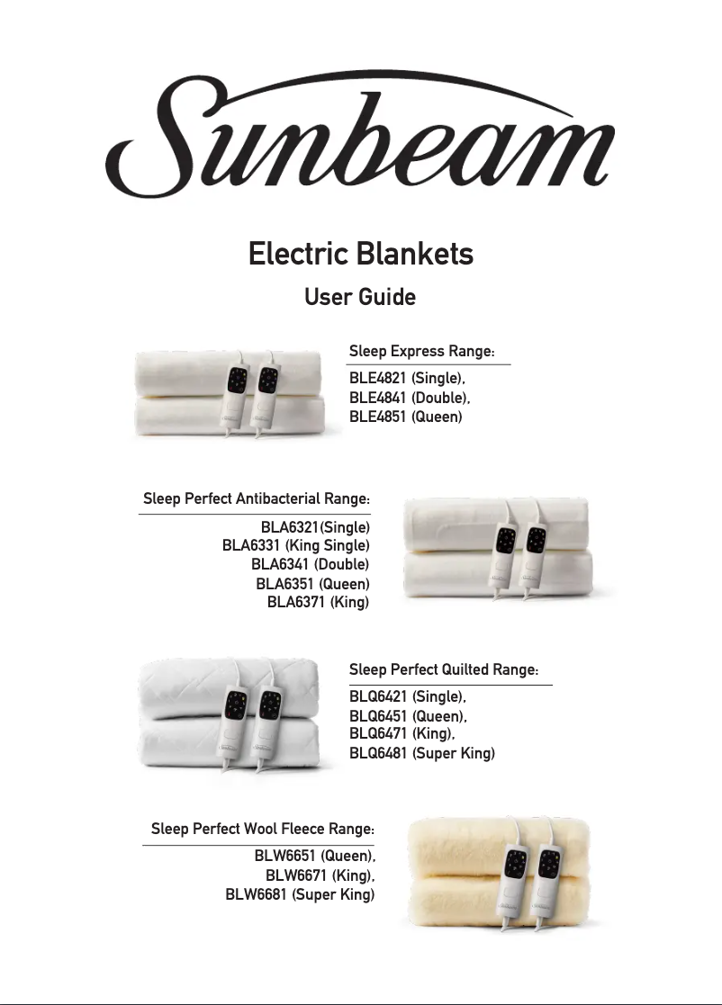 Page 1 de la notice Manuel utilisateur Sunbeam Sleep Perfect Antibacterial BLA6321