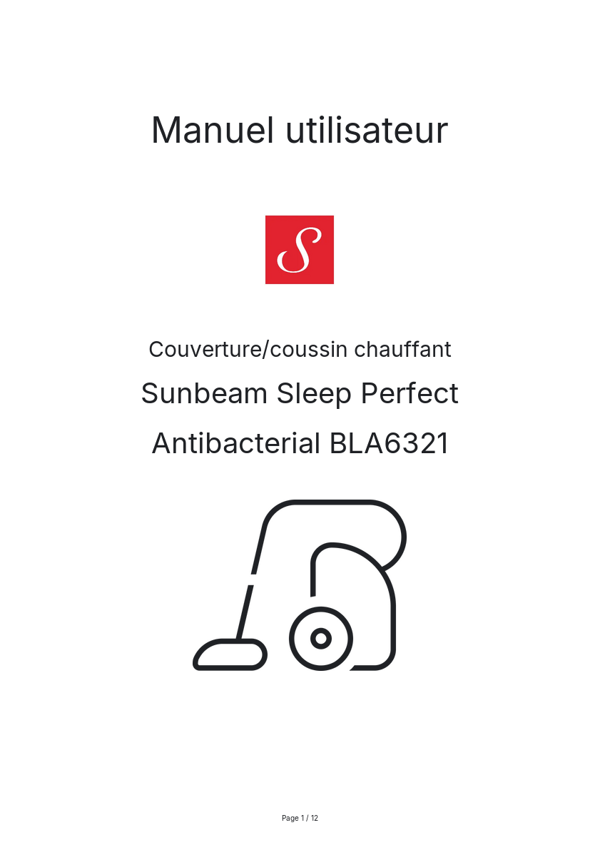 Page n°1 - Manuel utilisateur Sunbeam Sleep Perfect Antibacterial BLA6321