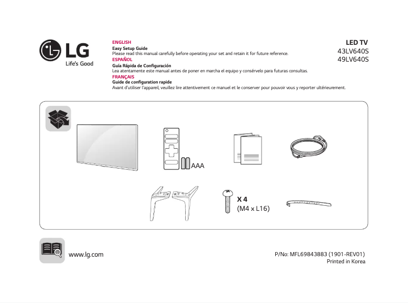 Page 1 de la notice Manuel utilisateur LG 43LV640S